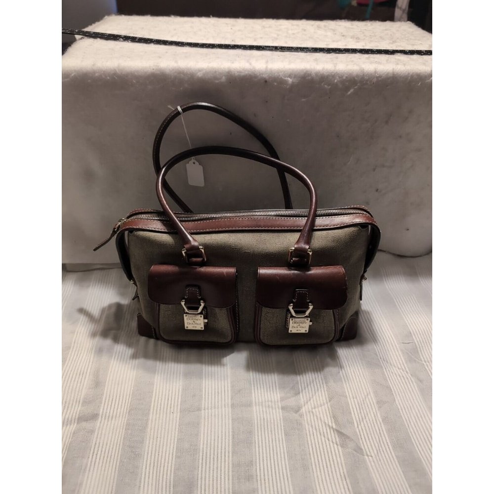 Dooney & Bourke Signature Beige Brown Double Lock Pocket Medium Satchel Bag - Picture 1 of 13